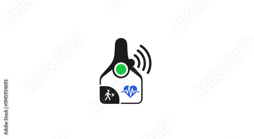 Smartwatch with fitness tracking icons.