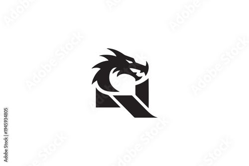 Dynamic dragon head integrated into square logo design for a bold identity