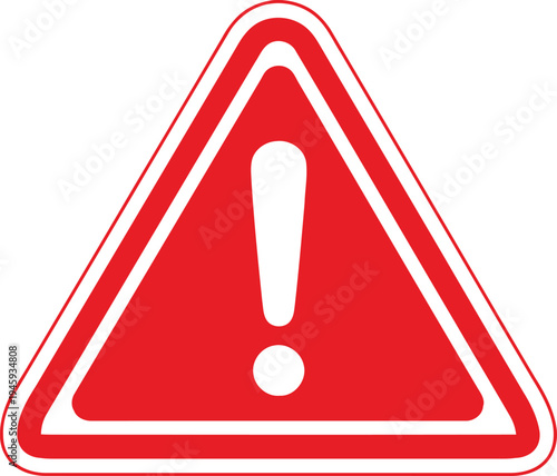 Warning sign with white exclamation mark inside a red triangular border Vector