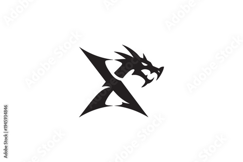 Dynamic dragon head integrated with bold letter x logo design for modern brands