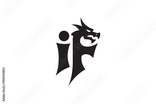 Dynamic dragon head integrated with bold 'if' logo design abstract fantasy symbol