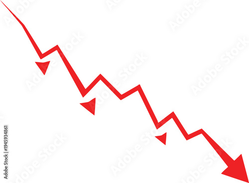 A downward zigzag line representing a decline or decreasing trend over time Vector