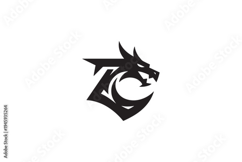 Dynamic dragon head logo silhouette fierce mythical creature symbol for brands and games
