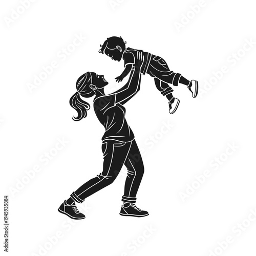 Joyful parent lifting a child high into the air in a playful moment filled with laughter, excitement, and loving family interaction.