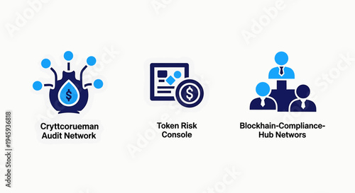 Icons for cryptocurrency audit network, token risk, and blockchain compliance