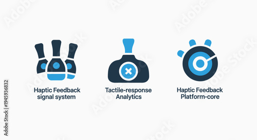 Icons for haptic feedback, tactile response, and sensor technology systems, white background