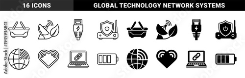 Digital Connectivity and Technology Security Concept with Hybrid Network Router Satellite Leaf Globe and Power Connector Symbols