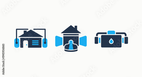 Icons for smart home systems, energy management, and connected devices, white background