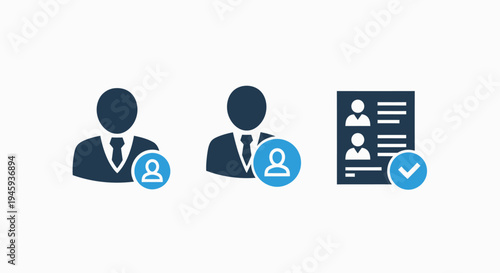 User profile and management icons: employee, person, and hr list with checkmark