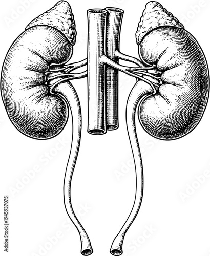 Victorian anatomical kidneys engraving vintage medical illustration