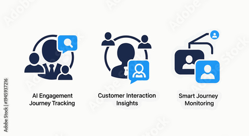 Customer engagement icons: AI journey tracking, customer interaction insights, smart journey monitoring, customer icon