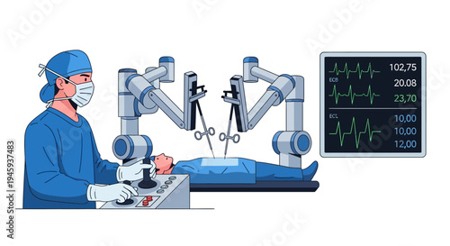 Surgeon Performing Robotic Surgery Operation.