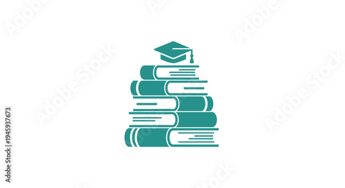 Stack of Books with Graduation Cap.