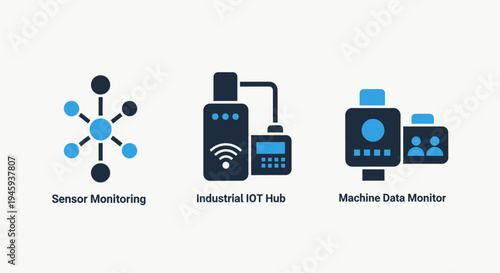 Industrial iot hub and sensor monitoring network technology icons