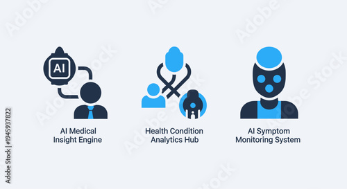 Ai medical insight engine and symptom monitoring system icons for healthcare