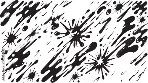 Colour ink blots. Colourful paint splatters and drips in organic splashes. Bright, playful, bold abstract graffiti spots for kids art blobs, comics, pop art design. Vector isolated set