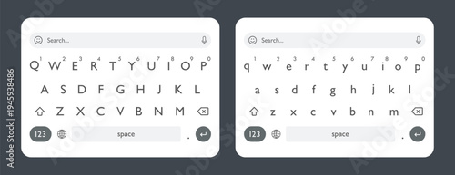 Latest Smartphone Qwerty Keyboard Layout in Upper and Lower Case Buttons. Vector illustration