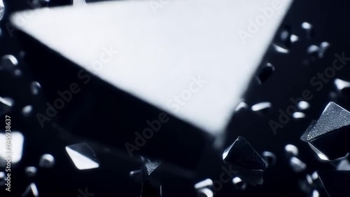 Dynamic abstract shards rotate and explode with sharp geometric forms in futuristic motion graphics