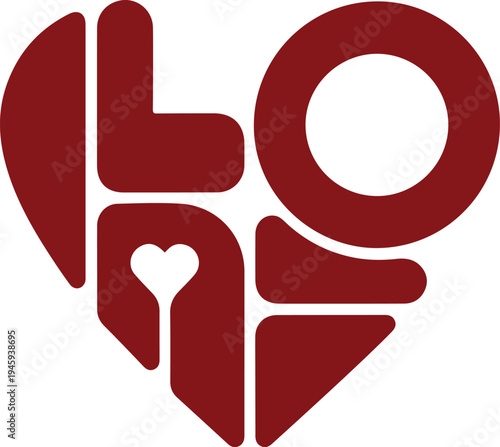 Red Love Typography Heart Vector Icon Illustration