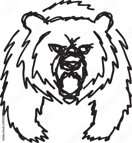 fierce roaring bear head sketch with open mouth and detailed fur outline