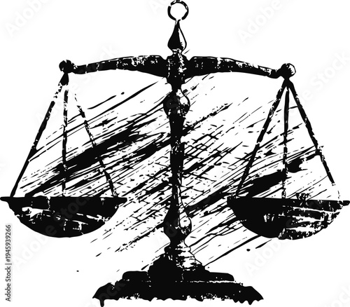 vintage weighing scales black silhouette justice balance symbol with textured background for law and fairness concept