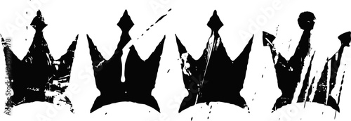 set of four black grunge crowns with paint splatters and distressed texture