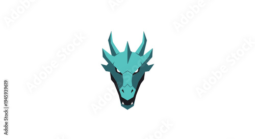 Teal dragon head with horns closeup.
