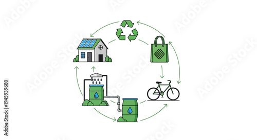 Sustainable Living Cycle with Eco Friendly Products.