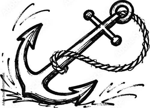 classic hand drawn anchor with rope detailed sketch nautical marine symbol