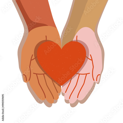 Organ donation and heart transplant concept with hands holding two hearts symbolizing medical support and life saving treatment.