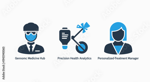 Genomic medicine and personalized precision health analytics icons