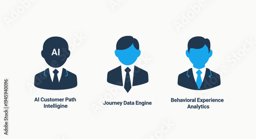 Ai customer path intelligence, journey data engine, and behavioral experience analytics icons for business and technology