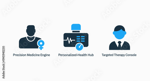 Precision medicine and personalized health icons for targeted therapy and digital healthcare solutions