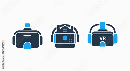 Virtual reality headset icons for metaverse, gaming, and immersive digital experience concepts