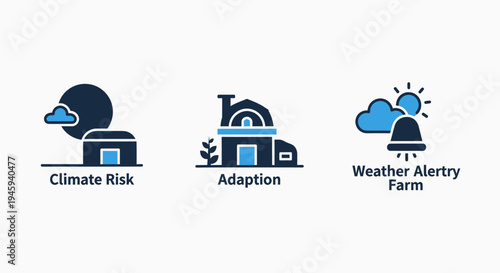 Climate risk adaptation and weather alert icons for sustainable farming and environmental management systems