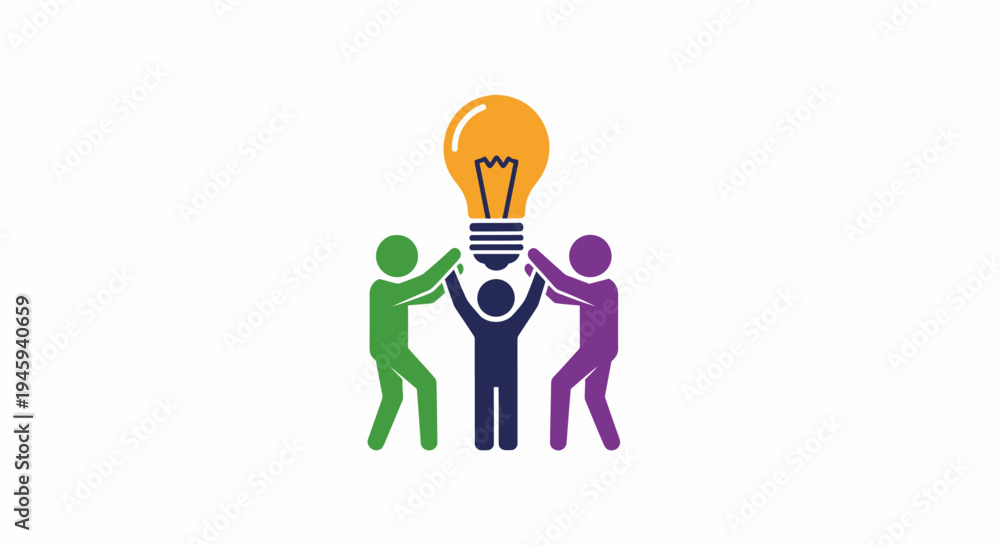 Fototapeta premium Three people holding a light bulb.