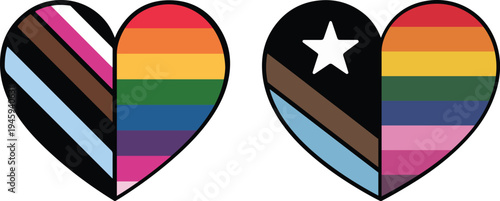 Progress Pride Heart Icons with Rainbow Stripes