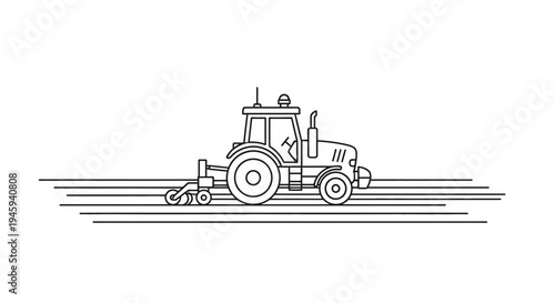 Tractor Driving on Farm Land.