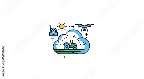 Tractor on Cloudy Field Illustration.
