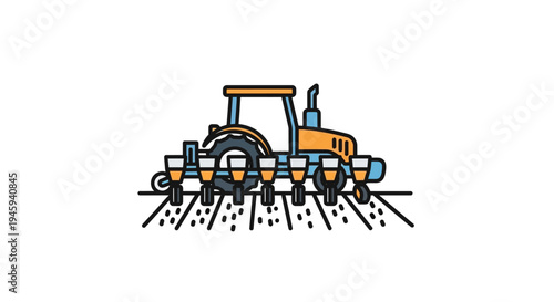 Tractor Planting Seeds in Field Soil.