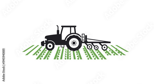 Tractor pulling farming equipment outdoors.