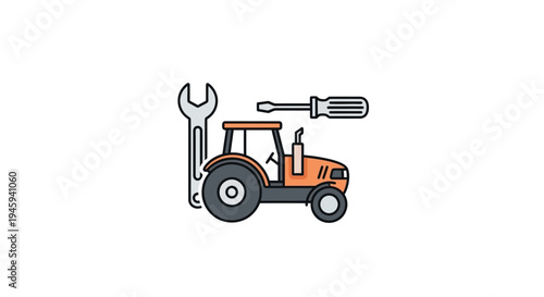 Tractor with wrench and screwdriver.