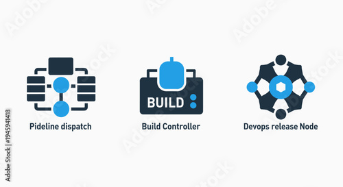 Software devops pipeline dispatch and build controller release node infrastructure icons