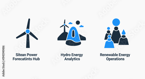 Renewable energy icons for wind power forecasting hydro energy analytics and sustainable operations