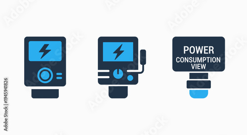 Power consumption monitoring and electricity meter icon set for energy management and efficiency tracking