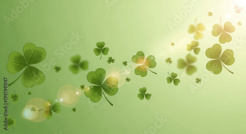A vibrant green background adorned with numerous shamrocks and subtle light flares, evoking a festive and natural theme.