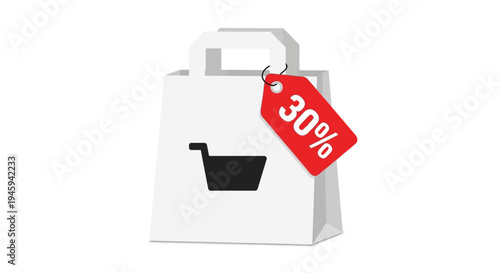 White shopping bag with discount tag.