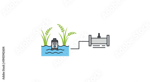Water Pump System With Green Plants.