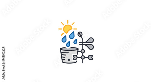 Watering can with blue droplets falling.