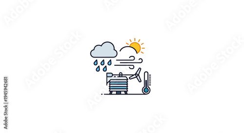 Weather forecast icon with rain sun.